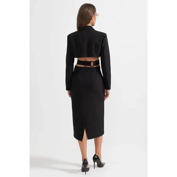 NWT SIERRA DARIEN ELEGANT FITTED DRESS WITH SIDE AND BACK CUTOUTS BLACK - Picture 2 of 6